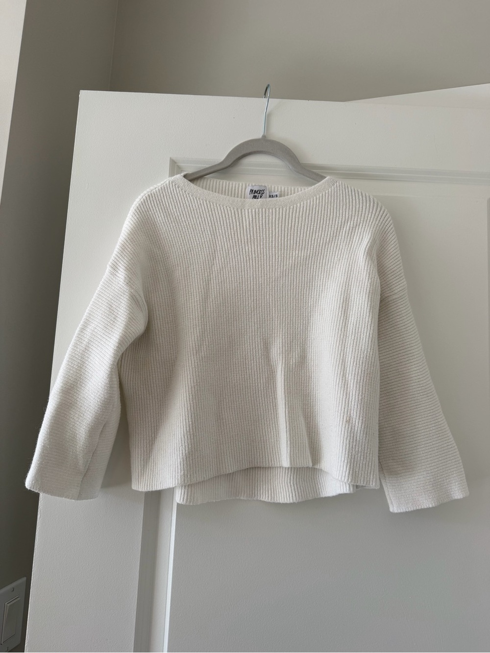 Princess Polly Cream Waffle Knit Boxy Crew Sweater
